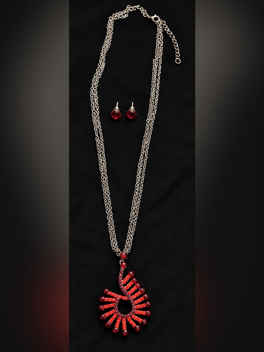 30” Red Rhinestone Necklace & Earring Set - Picture 2 of 2